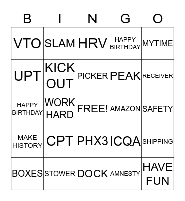Amazon Birthday  Bingo Card