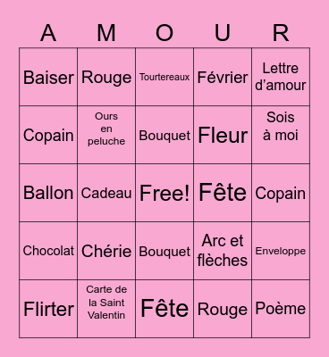 French Honor Valentines Bingo Card