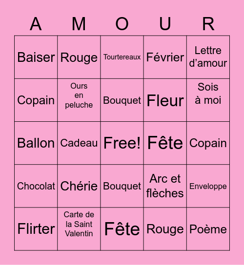 French Honor Valentines Bingo Card