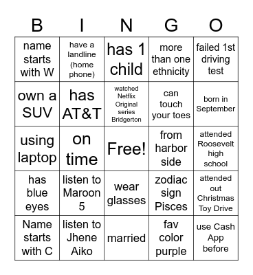 Ice Breaker Bingo Card