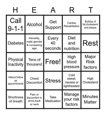 Heart Health Bingo Card