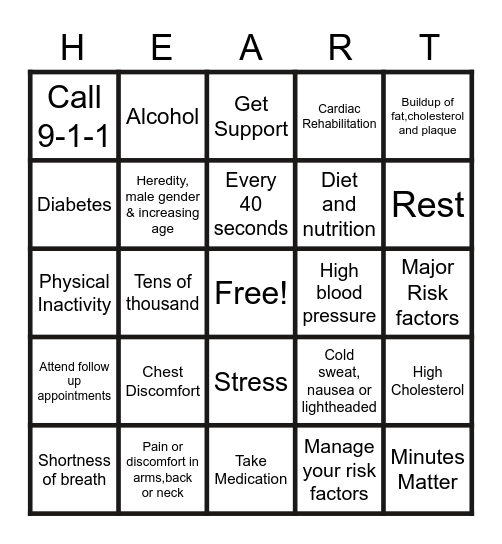 Heart Health Bingo Card