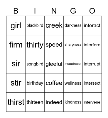 Lesson 76 Bingo Card