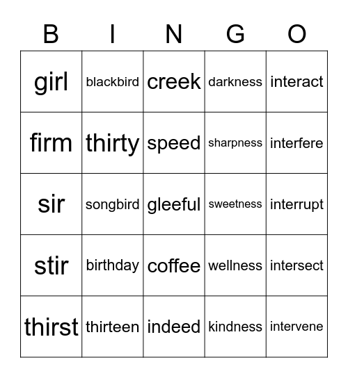 Lesson 76 Bingo Card