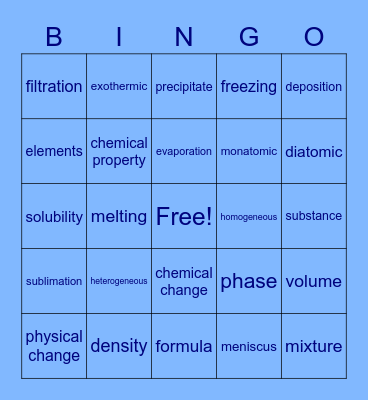 Unit 1: Matter Bingo Card