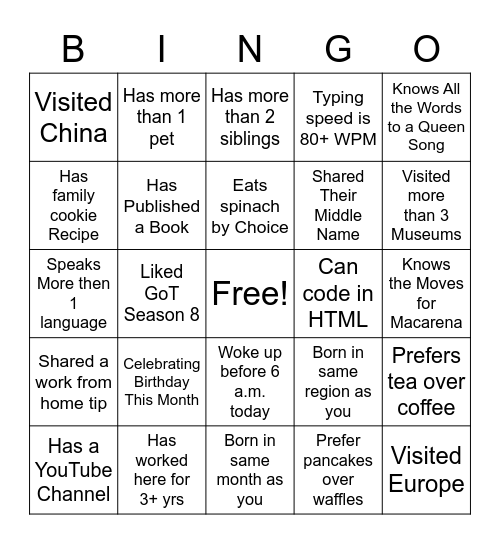 Untitled Bingo Card