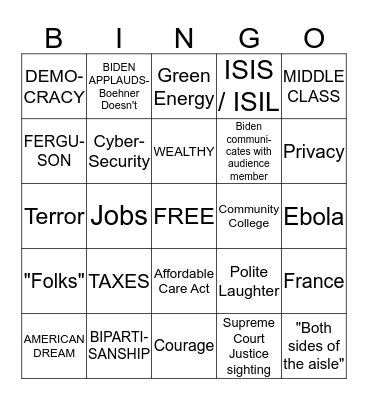 2015 State of the Union Address Bingo Card