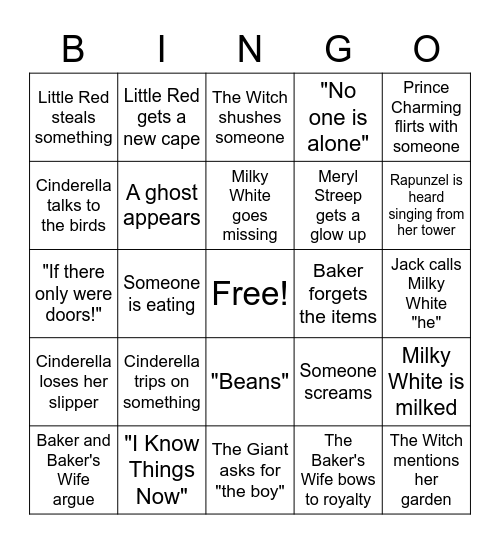 Into The Woods Bingo Card