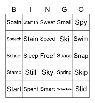 S bland Bingo Card