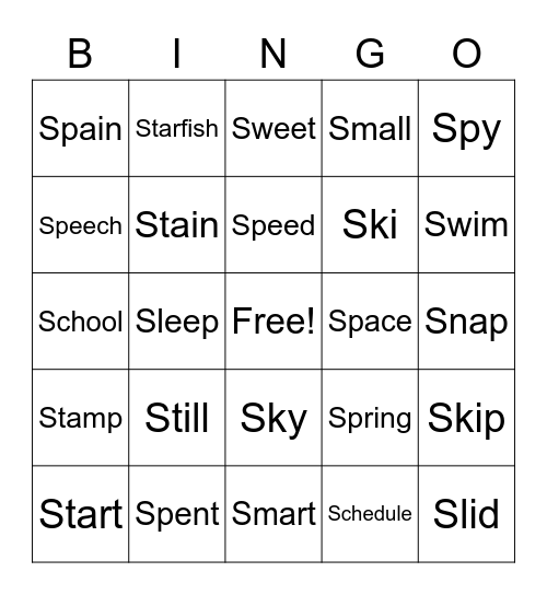 S bland Bingo Card