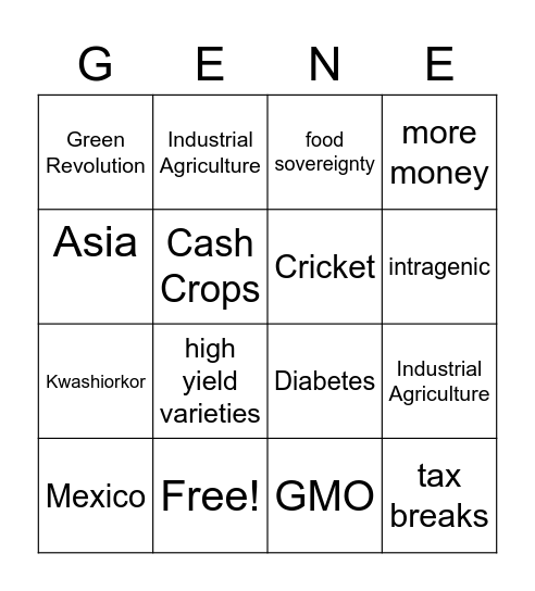 Genes! Bingo Card
