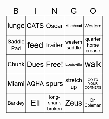 Western Equestrian Team Bingo Card