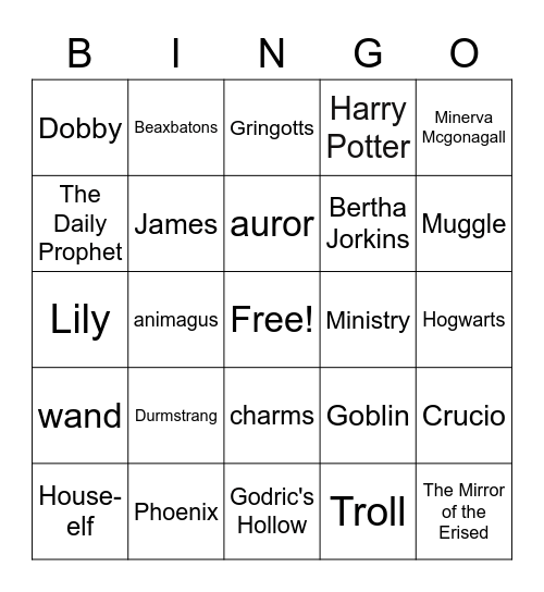 Harry Potter Bingo Card