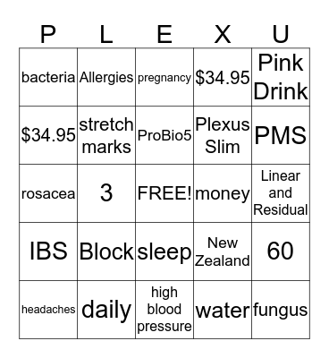 PLEXUS Bingo Card
