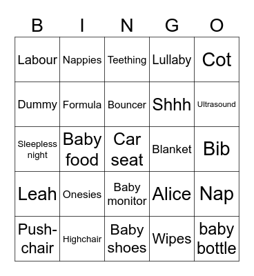 Mishel's Baby shower Bingo Card