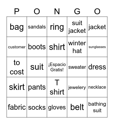 La Ropa Bingo Card