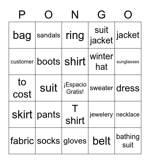 La Ropa Bingo Card