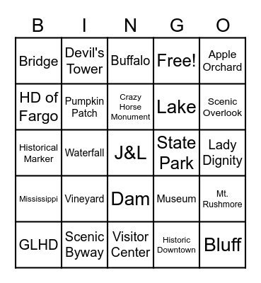 Glacial Lakes HOG Bingo Card Bingo Card