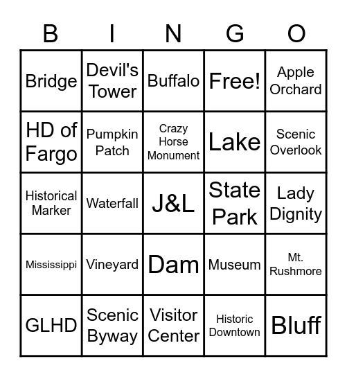 Glacial Lakes HOG Bingo Card Bingo Card