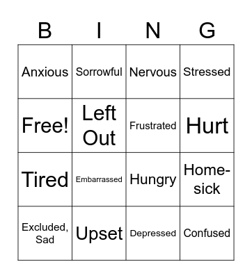 Recognizing Emotions Bingo Card