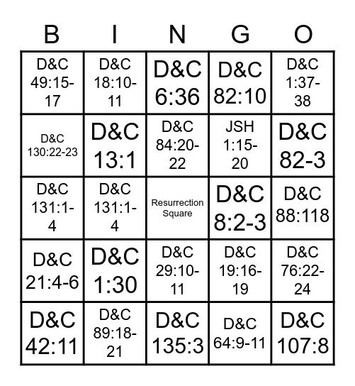 Doctrine and Covenants Bingo Card