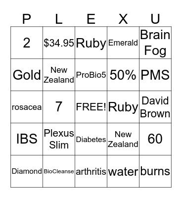 PLEXUS Bingo Card