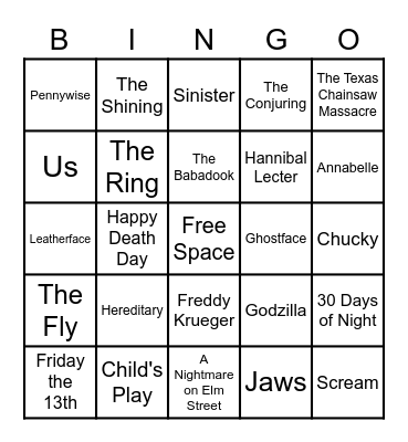 Horror Movie Bingo! Bingo Card