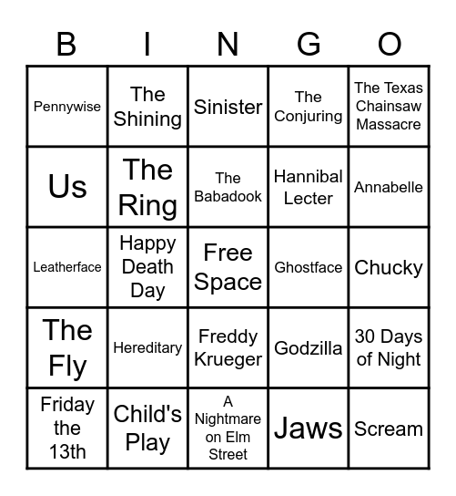 Horror Movie Bingo! Bingo Card