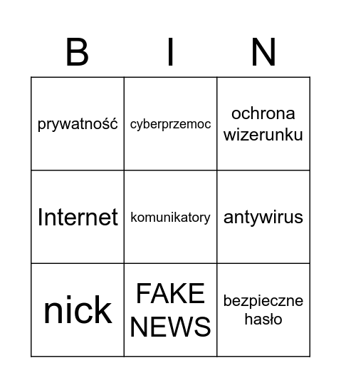 Dzień Bezpiecznego Internetu Bingo Card