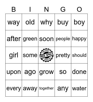 Unit 3 Sight Word Review Bingo Card