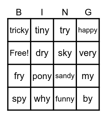 y says i or e Bingo Card