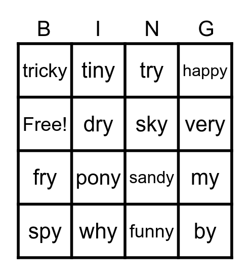 y says i or e Bingo Card