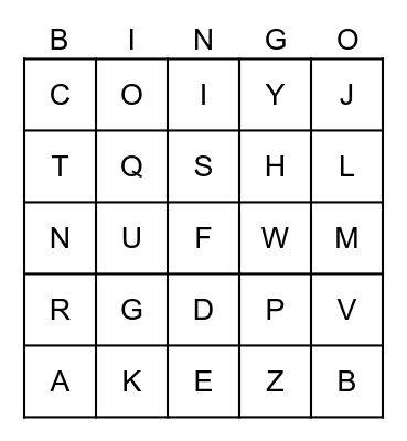 Uppercase Letters Bingo Card