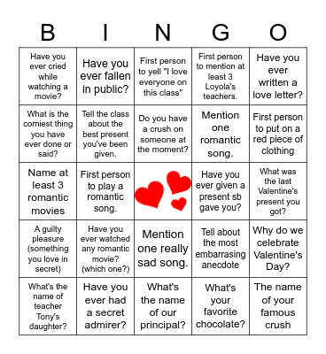 Valentine's Day Bingo Card