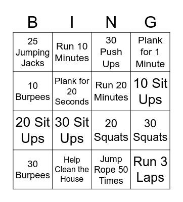 Fitness Bingo Card