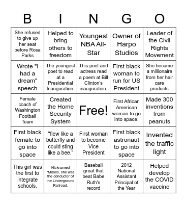 American Inventors and Entrepreneurs Bingo Card