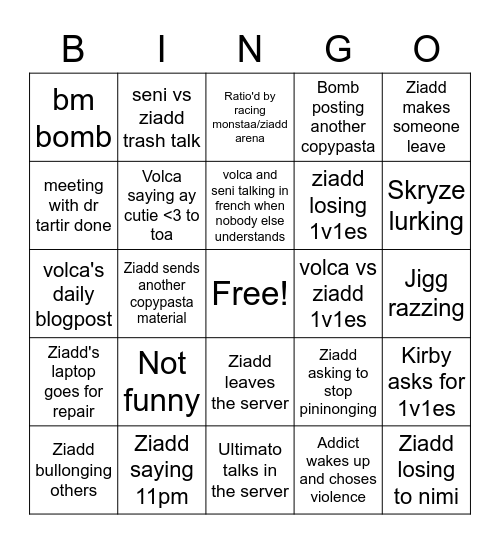 Warroirs server Bingo Card