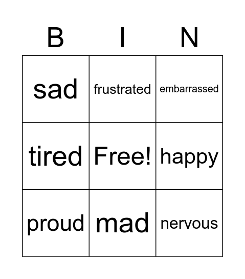 What emotion am I? Bingo Card
