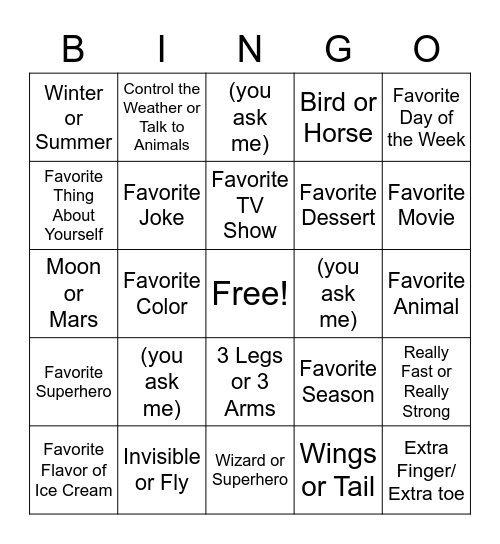 Untitled Bingo Card