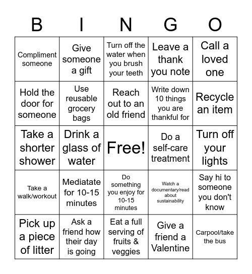 Be Kind Bingo Card