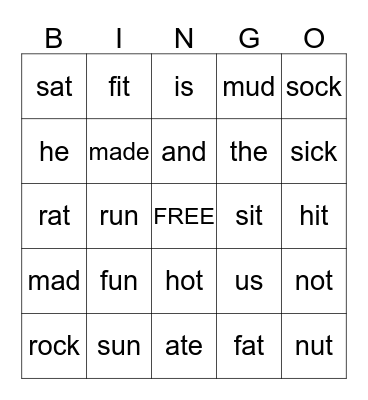 Word Bingo Card