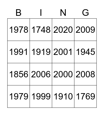 YEARS Bingo Card