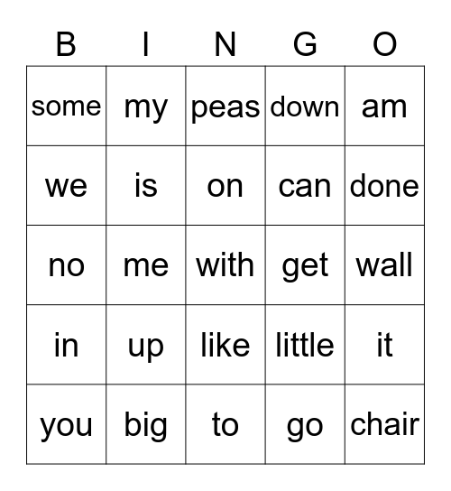 Sight workds Bingo Card