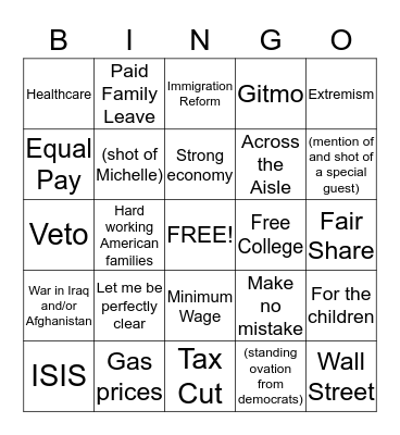 Obama 2014 SOTU Bingo Card