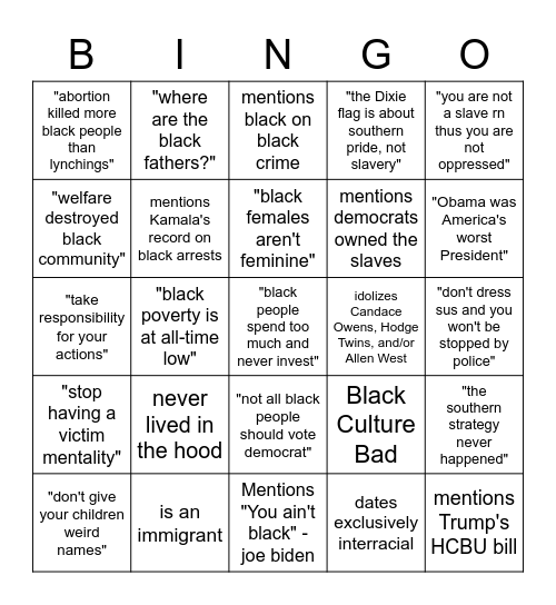 Black conservative bingo Card