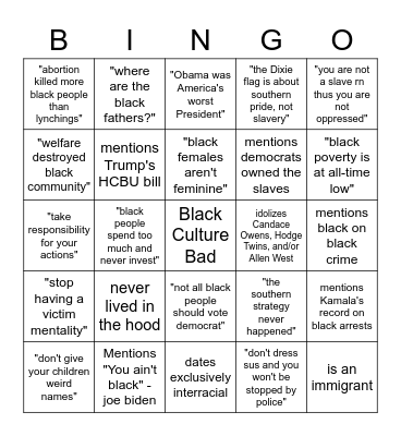 Black conservative bingo Card