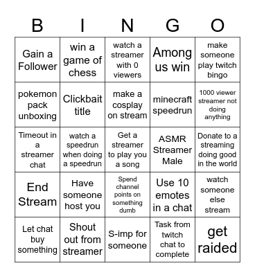 Twitch Bingo V1 Bingo Card