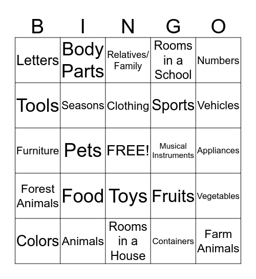 Category Bingo Card