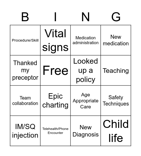 Ambulatory Bingo Card