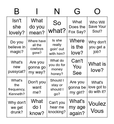 SONG TITLES THAT ARE QUESTIONS Bingo Card